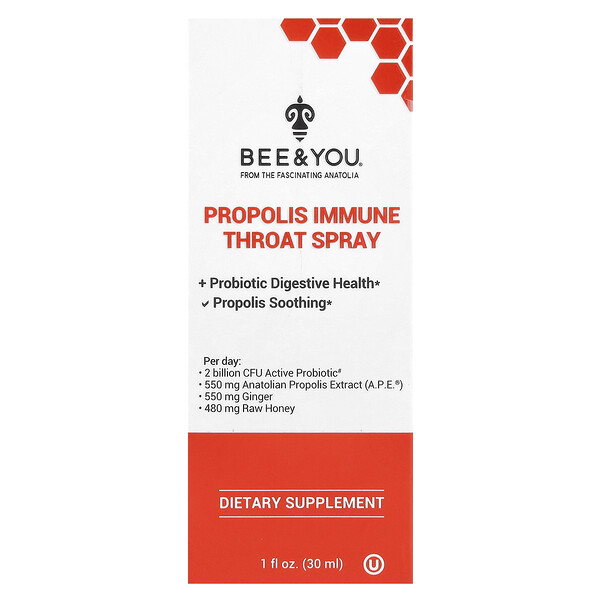 Propolis Immune Throat Spray, 1 fl oz (30 ml) Bee & You