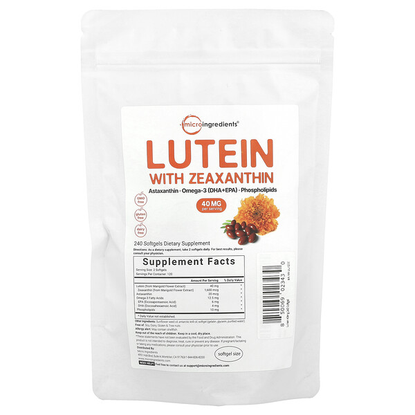 Lutein With  Zeaxanthin, 240 Softgels Micro Ingredients