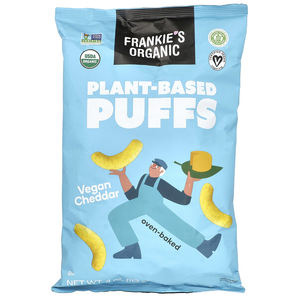 Plant-Based Puffs, Vegan Cheddar, 4 oz (113 g) Frankie's Organic