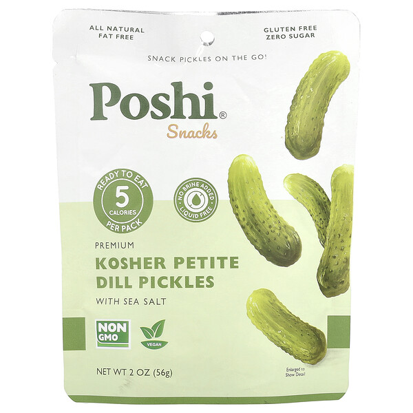 Snacks, Premium Kosher Petite Dill Pickles With Sea Salt, 2 oz (56 g) Poshi