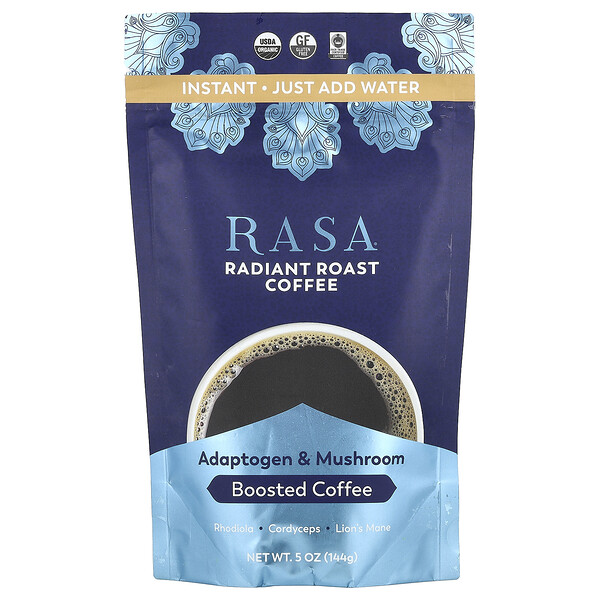 Adaptogen & Mushroom Boosted Coffee, Instant, Radiant Roasted Coffee, 5 oz (144 g) Rasa