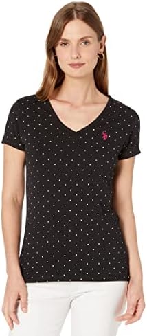 U.S. Polo Assn. Small Pony Stretch Dot V-Neck Tee Shirt Black/Pink MD U.S. Polo Assn.