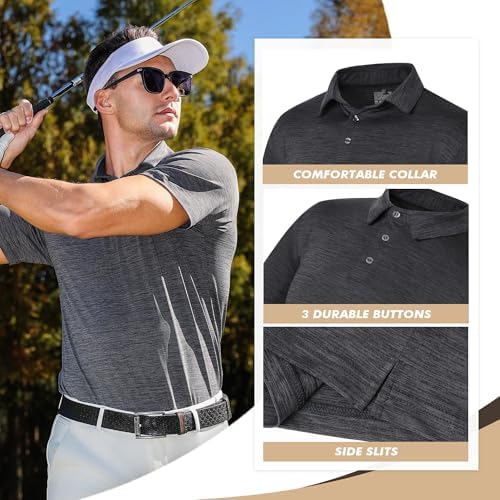 Polo Shirts for Men - Dry Fit Moisture Wicking Black Short Sleeve Performance Golf T Shirts for Casual Work Athletic Boojo