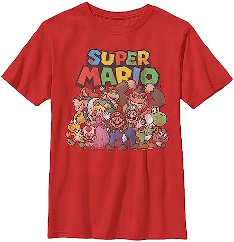 Nintendo Boys Super Mario Character Group Shot Graphic T-shirtsuper Mario ??????? ??? ?? ? ???Super T Shirt, Red, X-Large US Nintendo