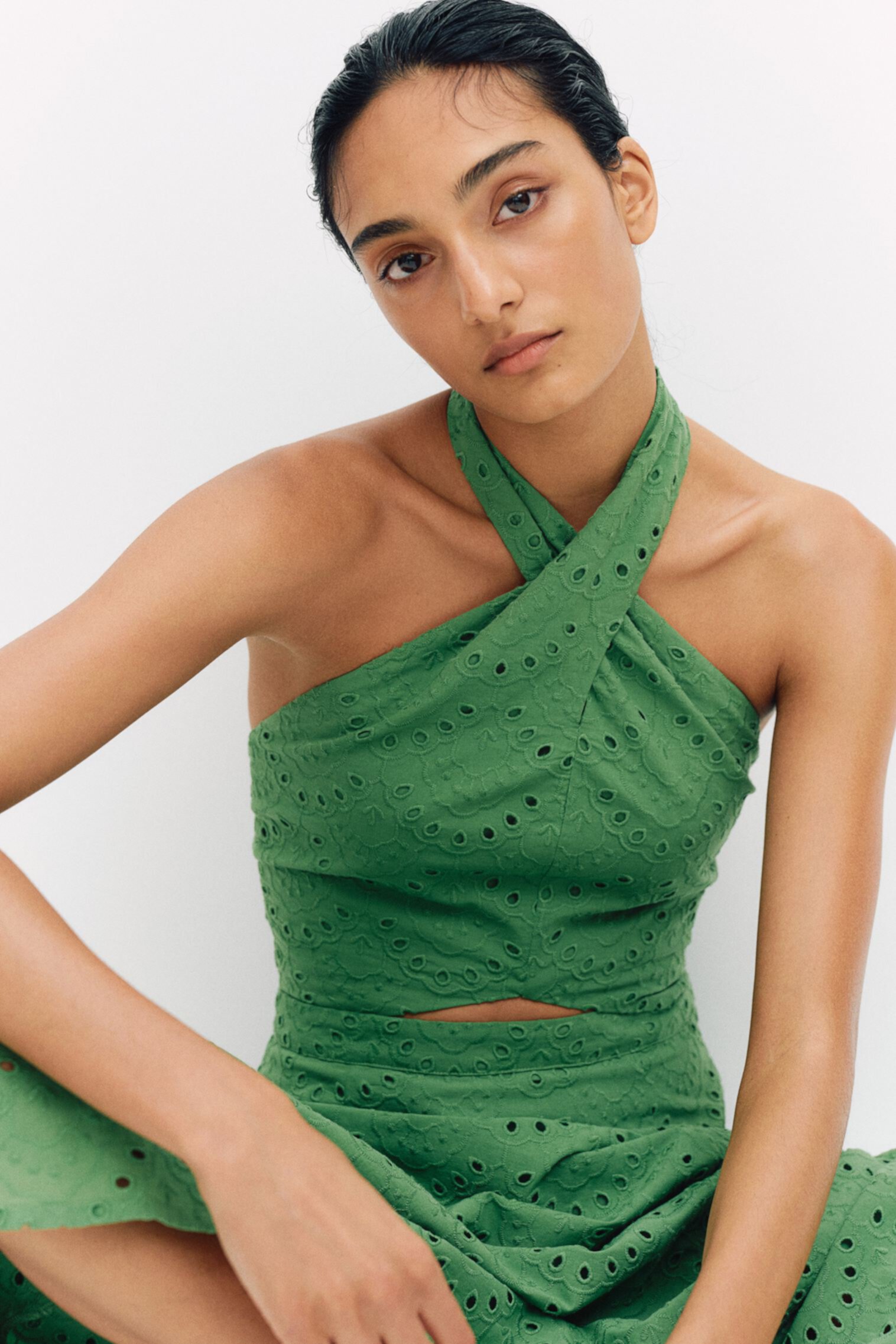 Eyelet-Embroidered Halterneck Top H&M