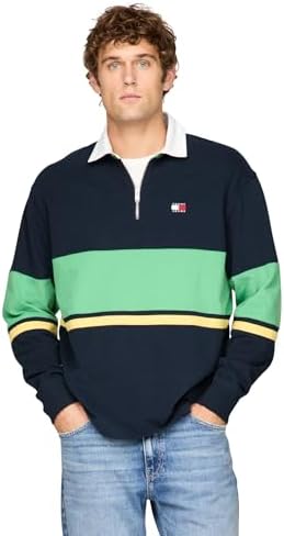 Tommy Jeans Men's Medium Weight Quarter Zip Colorblock Rugby Sweatshirt Tommy Jeans