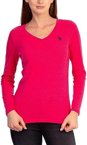 U.S. Polo Assn. USPA Long Sleeve Rib V-Neck Tee Virtual Pink Heather MD U.S. Polo Assn.