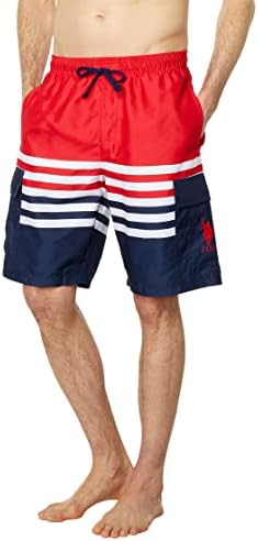 U.S. Polo Assn. Stripe Color-Block Cargo Swim Shorts Engine Red SM U.S. Polo Assn.