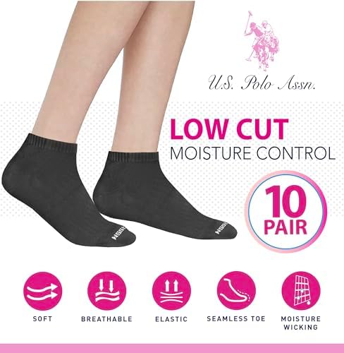 U.S. Polo Assn. 10 Pair Women’s Low Cut Casual Socks - Superior Comfort Fit & Moisture Control Running Socks, Black/Grey (Shoe Size 4-10) U.S. Polo Assn.