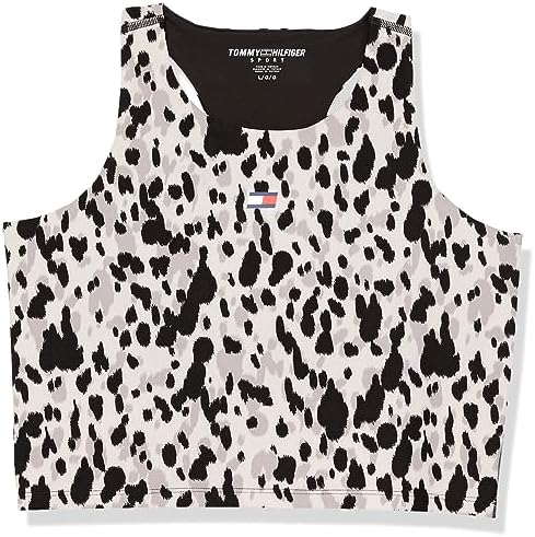 Tommy Hilfiger Women's High Neck Snow Leopard Print Removable Cups Tank Tommy Hilfiger