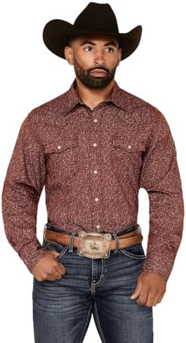 Wrangler Mens Red Print Retro Long Sleeve Shirt Wrangler