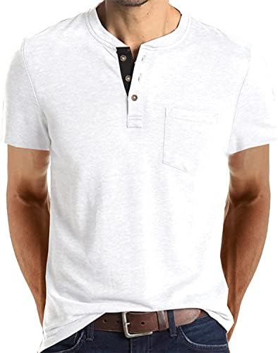 Fashion Men's Henley Shirts Classic Short Sleeve Basic Button Cotton T-Shirt with Pocket Angbater