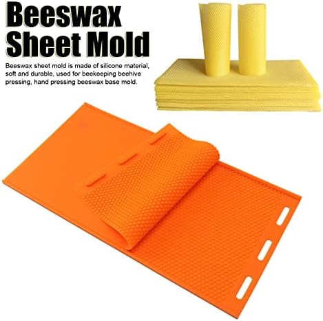 Topyond Silicone Beeswax Mold, 2 Sheets 5.4mm Flexible Beeswax Foundation for Beekeepers, Press Embosser Machine, Suitable for DIY Candle Making and Beekeeping(Orange) Topyond