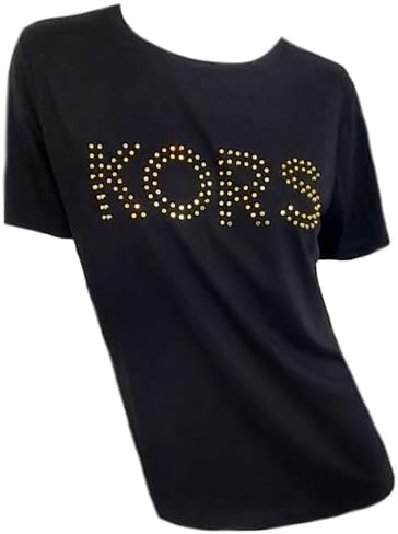 Michael Kors Womens MK Logo Short Sleeve T Shirt Black/Gold Studded Size (XS) MICHAEL Michael Kors