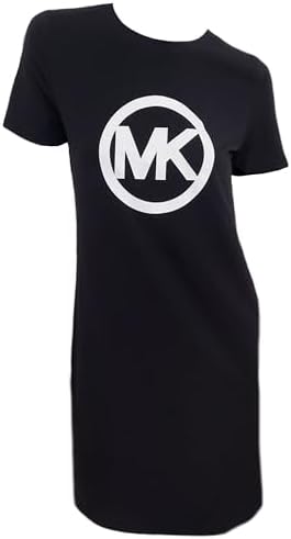 Michael Kors Womens MK Circle Logo Short Sleeve T Shirt Dress Black/White (S), Small MICHAEL Michael Kors