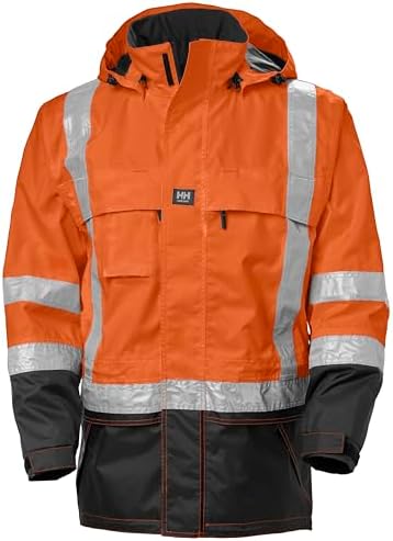 Helly-Hansen Potsdam Men's Hi Vis Rain Jacket - Waterproof/Windproof Workwear with Detachable Helmet-Sized Hood, ANSI Class 3 Helly-Hansen