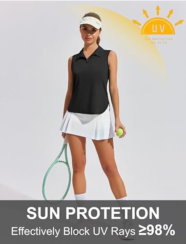 PINSPARK Women Golf Shirts Sleeveless UPF 50+ Tennis Polo V-Neck Quick Dry Athletic T Shirt 1/4 Zip Collar Workout Tank Top Pinspark