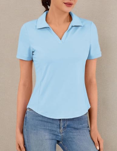 Women's Golf Polo Shirt V Neck Short Sleeve Tennis Shirt Sun Protection Moisture Wicking Athletic Tops Jack Smith