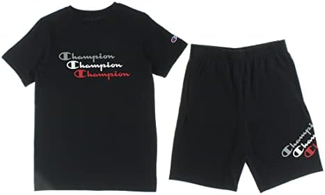 Champion Triple Script T-Shirt and Shorts Boys Clothing Set Size L, Color: Black/Black-Black Champion