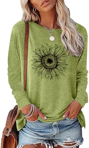 Women's Graphic T Shirts Long Sleeve Tees Sunflower Crewneck Casual Loose Fall Tunic Tops JNIFULI