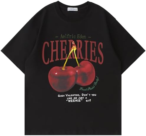 Aelfric Eden Oversized Graphic Tees Unisex Cherries Print T Shirts Casual Summer Short Sleeve Top Cotton Cute Tee Shirt Aelfric Eden