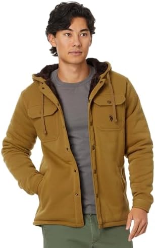 U.S. Polo Assn. Men's USPA Fleece Shirt Jacket Sherpa Hoodie Coyote Brown X-Large U.S. Polo Assn.