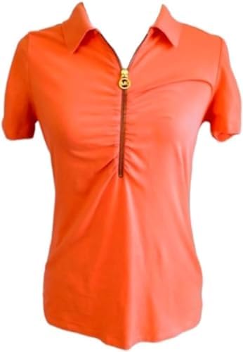 Michael Kors Womens Short Sleeve Shirt Gold Zipper MK Logo Zinna Orange (M), Medium MICHAEL Michael Kors