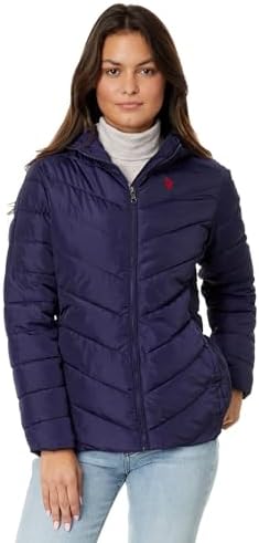 U.S. Polo Assn. Chevron Cozy Faux Fur Lining Quilted Hooded Puffer with Side Panel U.S. Polo Assn.