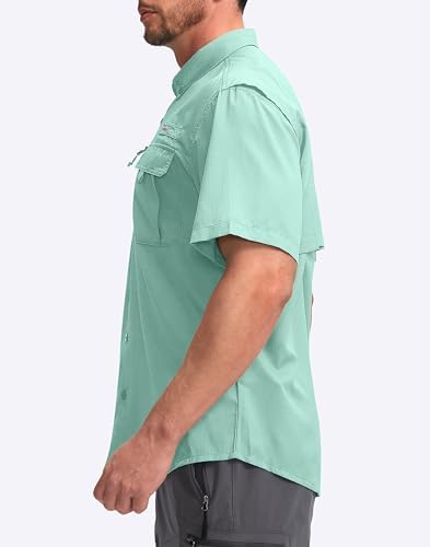 Pudolla Men's Fishing Shirts Short Sleeve Travel Work Shirts Summer Button Down Shirts for Men UPF50+ with Zipper Pockets Pudolla