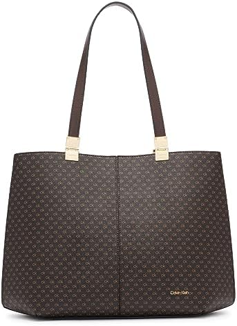 Calvin Klein Women's Granite Geometric Tote Bag – Vegan Leather, Monogram, 3 Pockets Calvin Klein