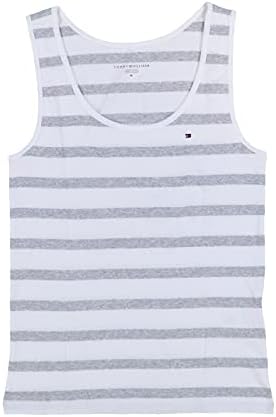 Tommy Hilfiger Womens Tank Top T-Shirt (Large, White Gray Stripes) Tommy Hilfiger