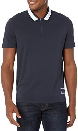 Armani Exchange Men's Contrast Collar Logo Patch Zip Polo Shirt A｜X Armani Exchange