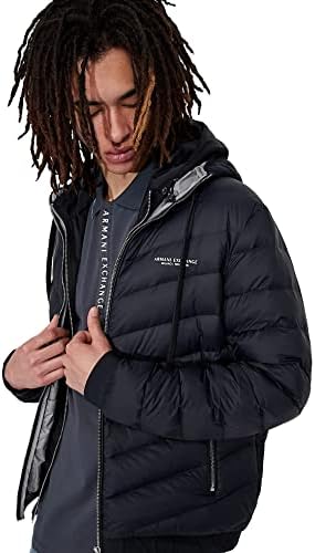 A｜X ARMANI EXCHANGE Men's Hooded Quilted Down Milano/New York Logo Zip-up Jacket A｜X Armani Exchange