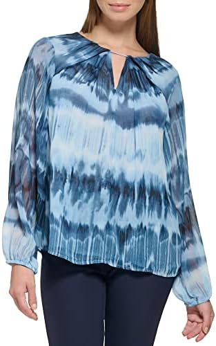 Calvin Klein Womens Sportswear Blouse,Dusk/Black,2X Calvin Klein