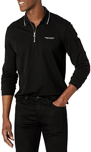 Armani Exchange Men's Long Sleeve Milano New York Zipper Pique Polo A｜X Armani Exchange