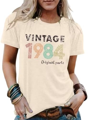 40th Birthday Gifts Shirts for Women Vintage 1984 T Shirt 40 Years Old Birthday Party Tees Retro Casual Tops Sulayesh