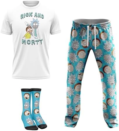 RICK AND MORTY mens 3-pc Lounge Set in Box With T-shirt, Pants and Socks With Multiple Print Options in Sizes S-m-l-xl Rick and Morty