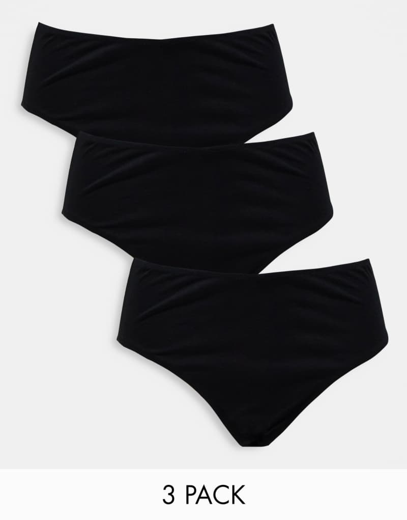 ASOS DESIGN 3 pack cotton high waist brazilian briefs in black Asos Design