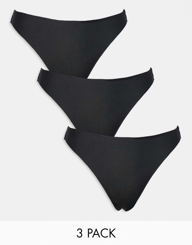 ASOS DESIGN Curve 3 pack no VPL & lace thong in black Asos Design