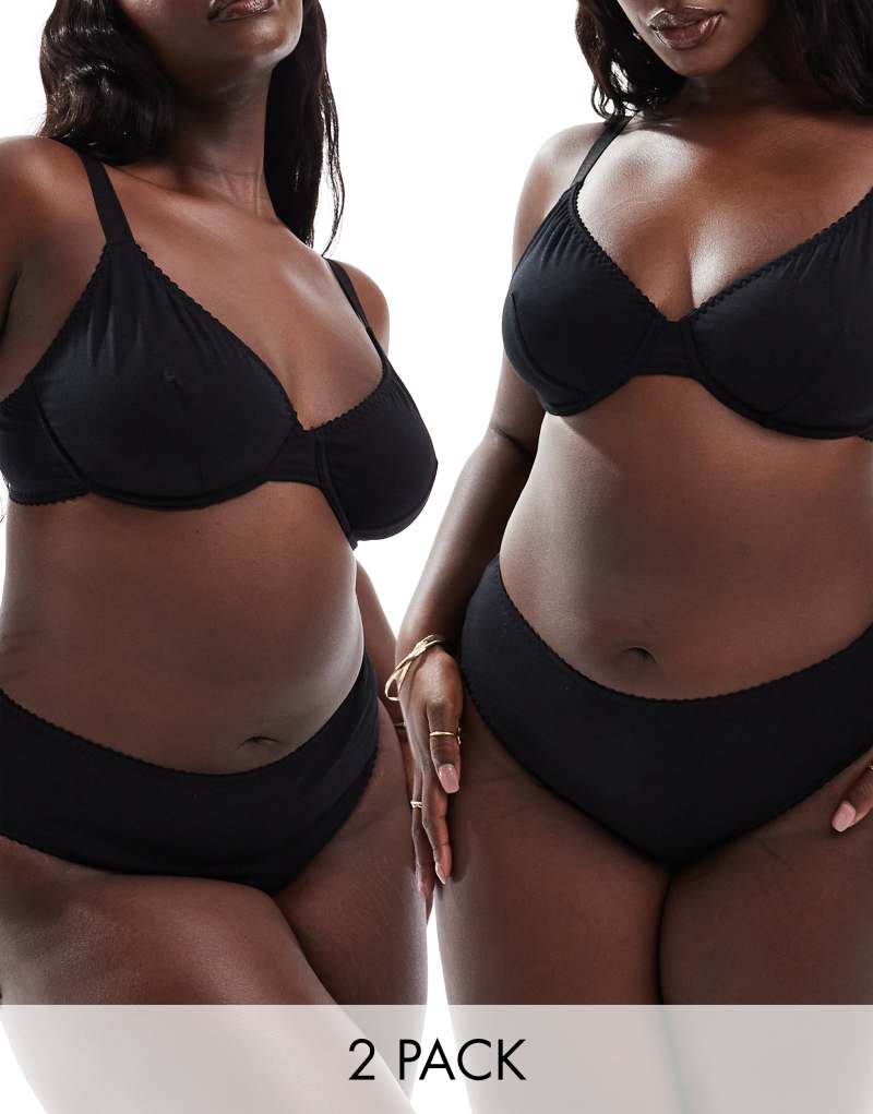 ASOS DESIGN Curve 2 pack Mila cotton brazillian brief in black ASOS Curve