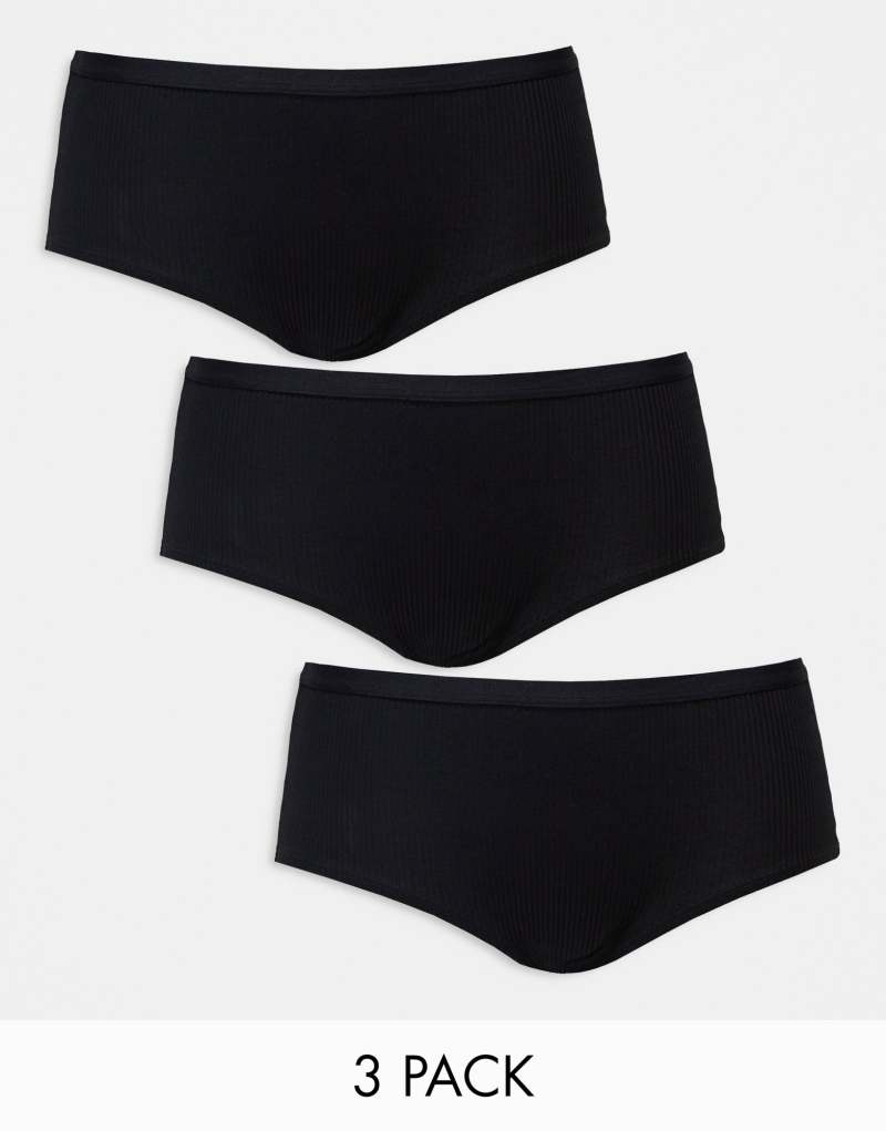 ASOS DESIGN 3 pack ribbed briefs in black Asos Design