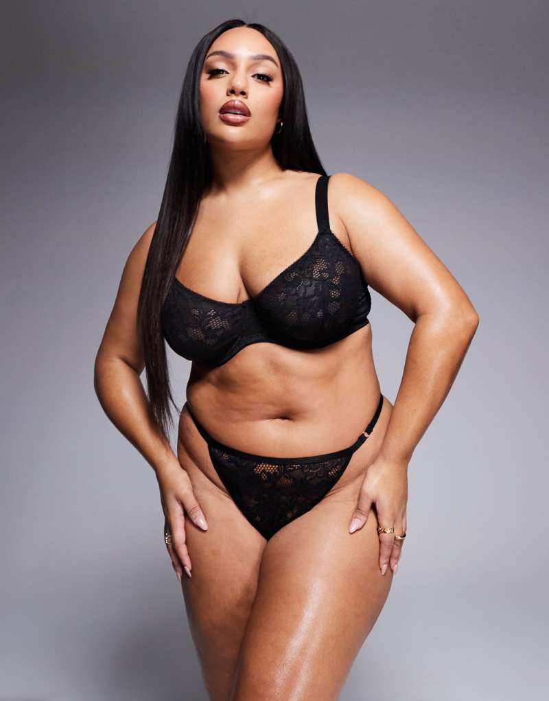 ASOS DESIGN Curve Margot lace tanga thong in black ASOS Curve