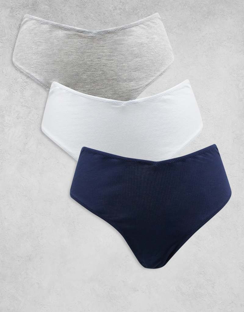 ASOS DESIGN 3 pack cotton high waist brazilian briefs in navy, gray heather & white Asos Design