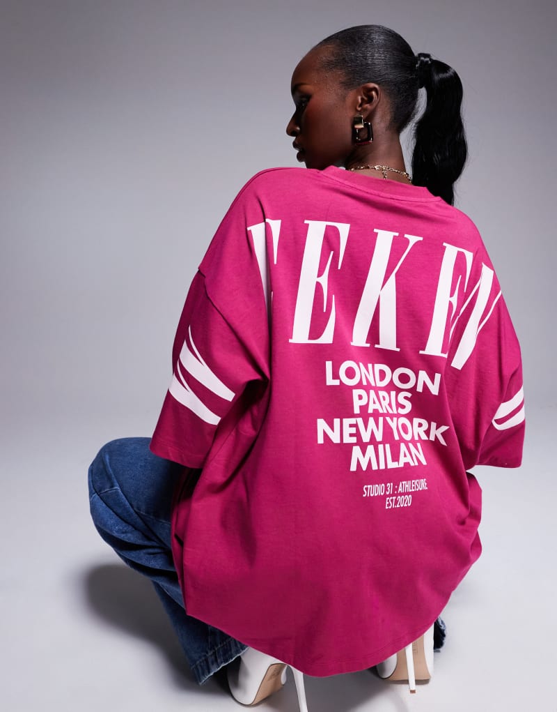 Weekend Collective Icon oversized t-shirt with stacked back logo in dark pink ASOS Weekend Collective