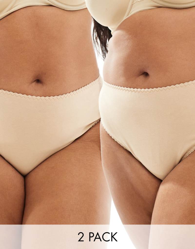 ASOS DESIGN Curve 2 pack Mila cotton brazilian briefs in beige ASOS Curve