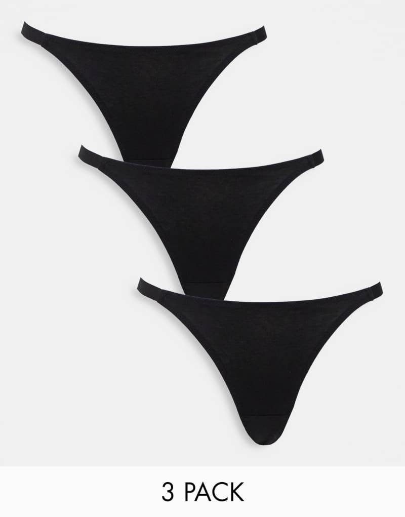 ASOS DESIGN 3 pack cotton tanga thongs in black Asos Design