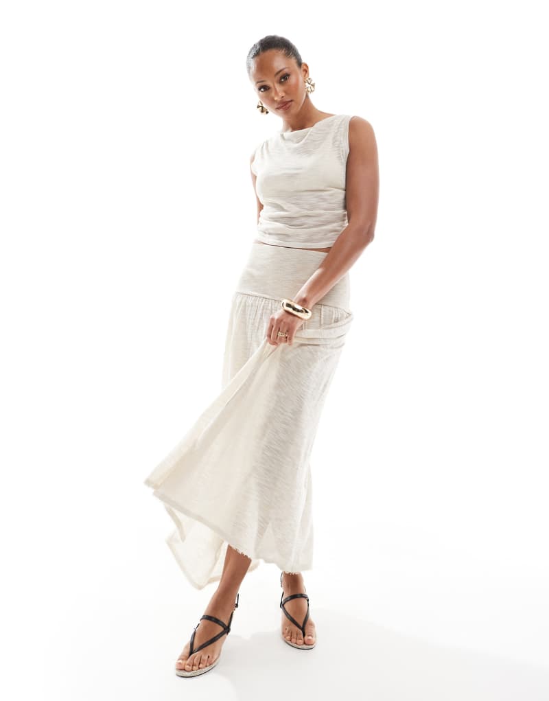 4th & Reckless knit deep waistband drop waist maxi skirt in beige - part of a set 4Th & Reckless