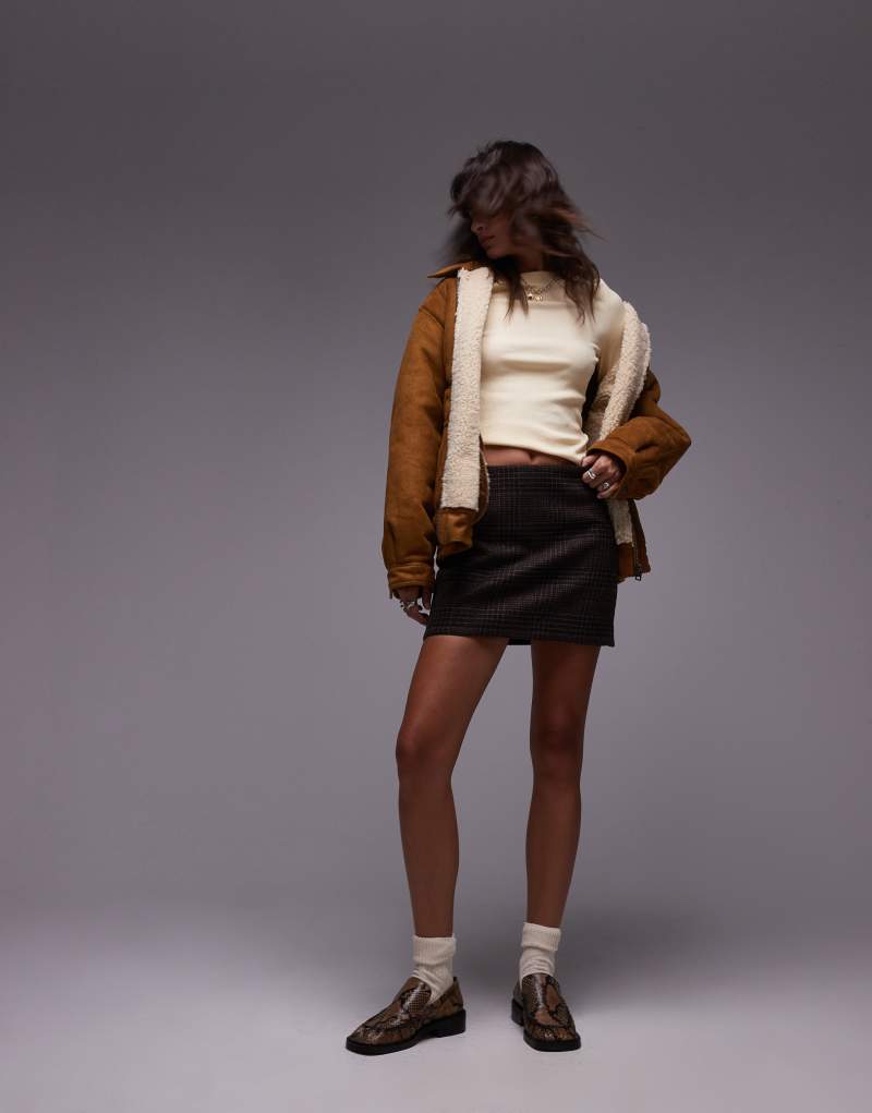 & Other Stories wool blend low rise mini skirt in brown check - part of a set & Other Stories