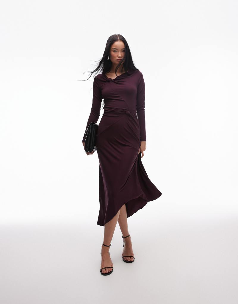 & Other Stories jersey long sleeve maxi dress with knotted wrap detail in purple & Other Stories