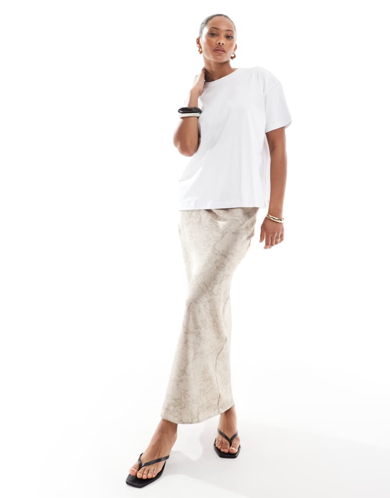 4th & Reckless satin maxi skirt in beige marble print 4Th & Reckless